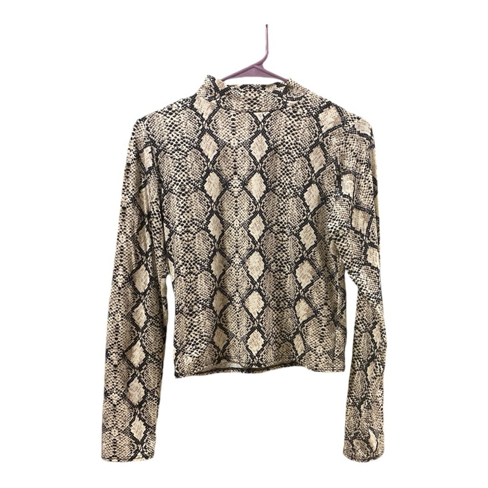 Olivia Rae Snakeskin Print Mock Neck Long Sleeve Crop Top Size M - Picture 1 of 8
